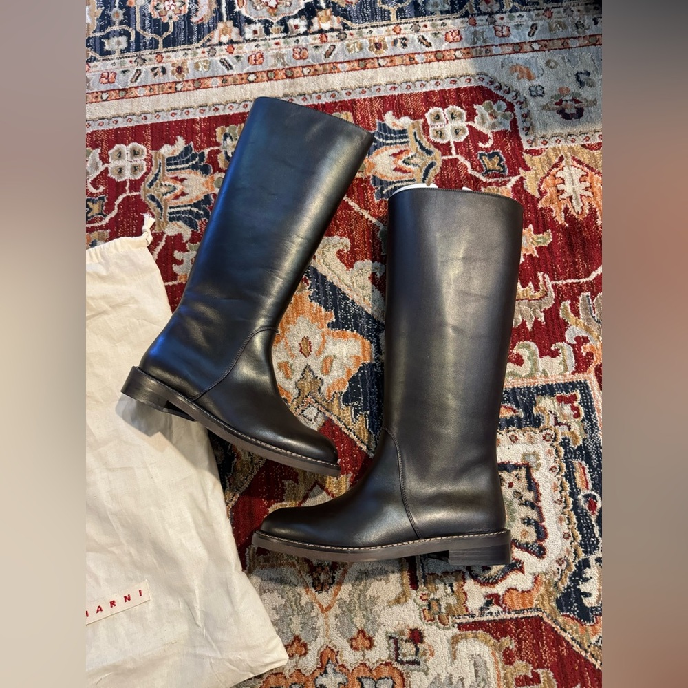 Marni Tall Leather Boots in Dark Brown - Picture 5 of 9